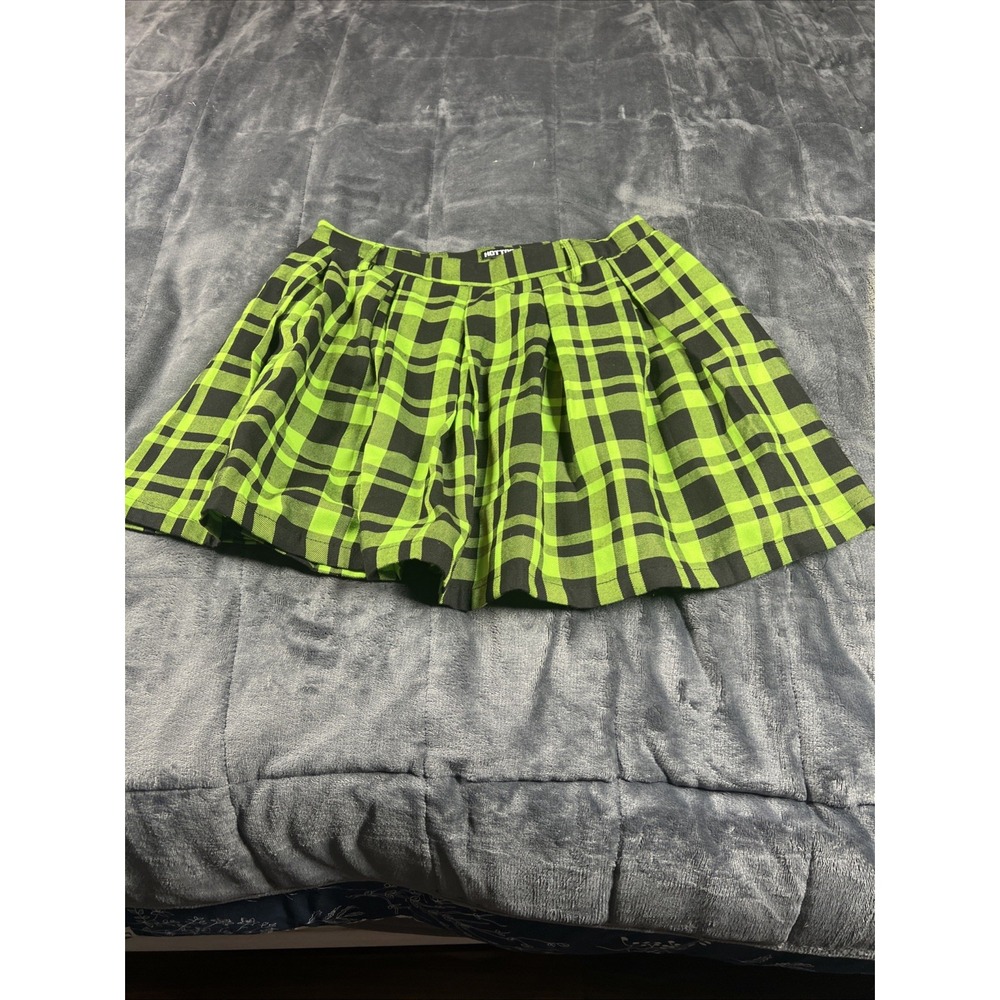 Hot Topic Miniβ Skirt Size M Plaid Neon Green Pleated Y2K VTG Grunge goth